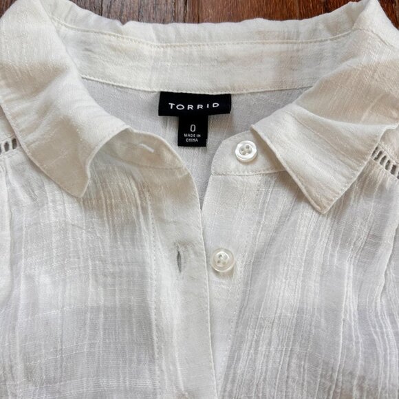 Torrid Women’s Blouse Size 0 Large White Lindsay Crochet Inset Button-Down Shirt - Picture 8 of 12